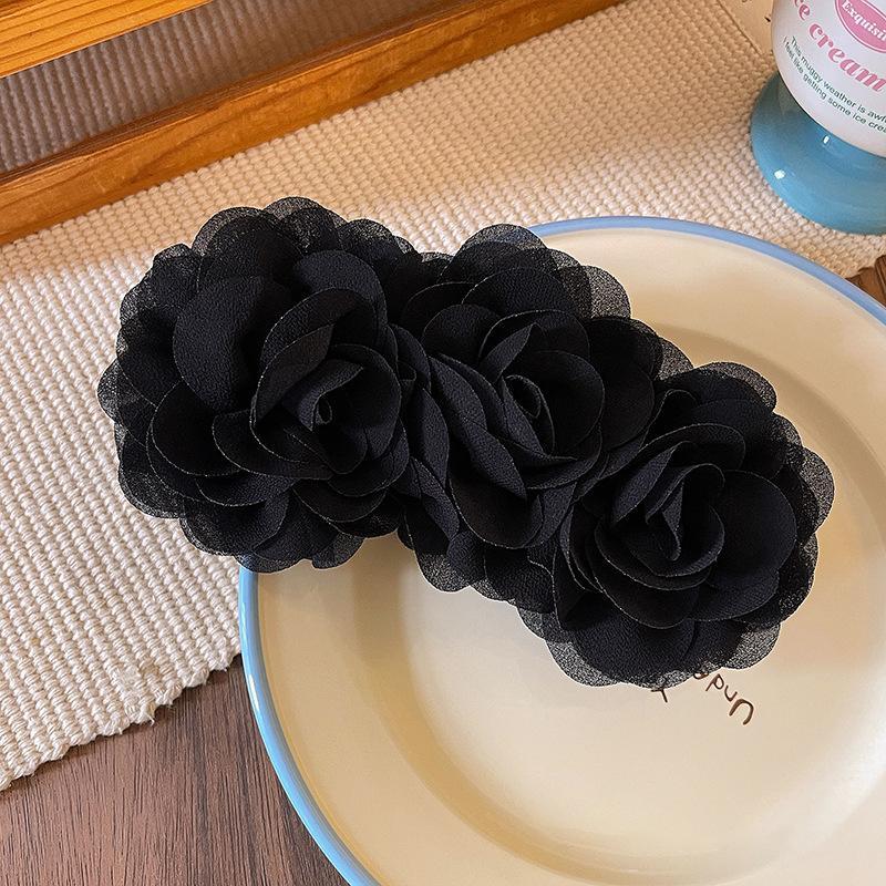 Vintage Large Solid Color Banana Hair Clip Soft Cloth Floral Non-slip Ponytail Holder for Girls Casual Daily Wear