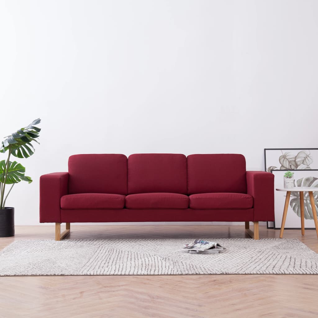 3 Seater Sofa Fabric Burgundy Red