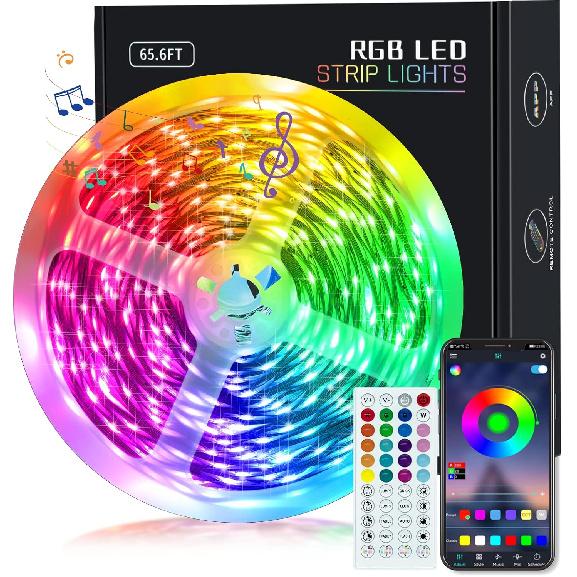 

KEELIXIN 65.6ft LED Lights for Bedroom, Music Sync RGB LED Strip Lights with APP & Remote Control, Luces LED para Cuarto, Bluetooth LED Lights for 65ft