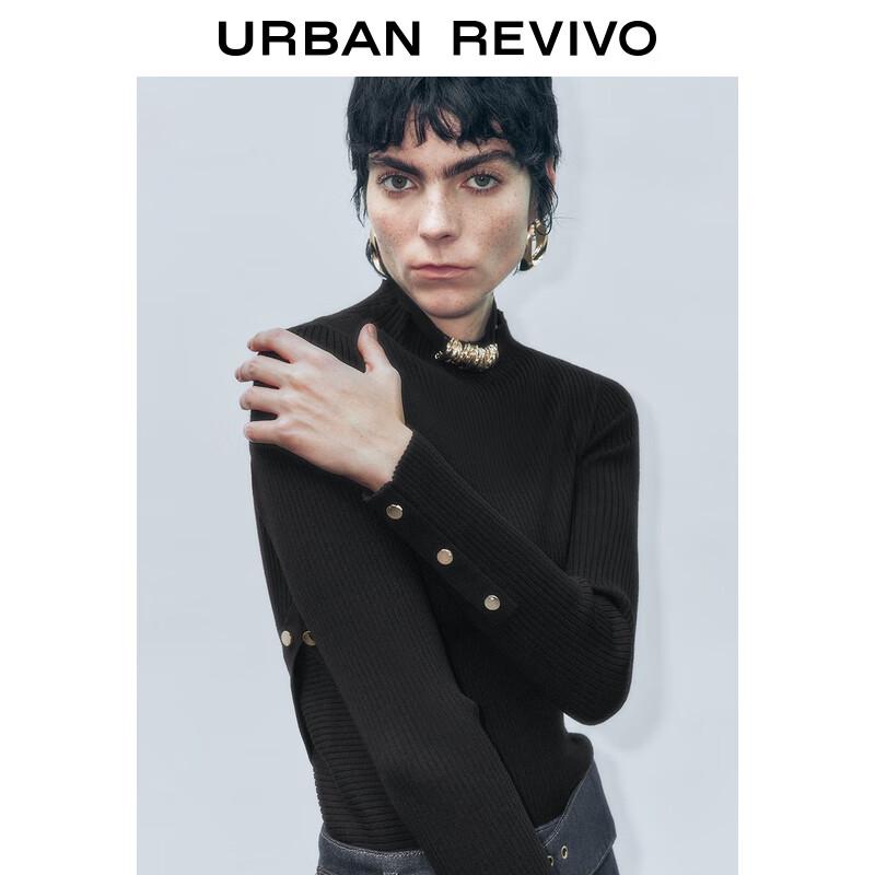 UR 2025 Winter Women's Irregular Metal Buckle Mock Neck Knit Top