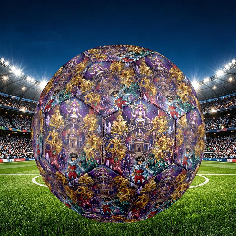 Saint Seiya Print Size 5 Soccer Ball, PU Wear Resistant Football for Match Training and Daily Practice, Birthday Gift for Soccer Fans