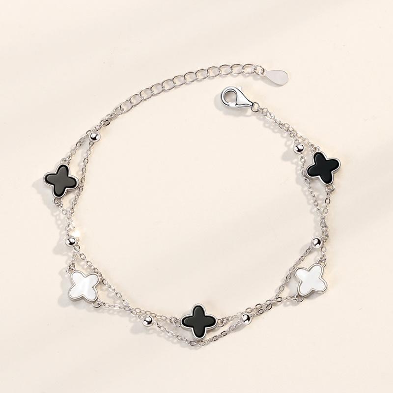 Four-leaf Clover Five-flower Couple Bracelet Female Korean Lady Agate Bracelet Korean Version Bracelet Double Layer