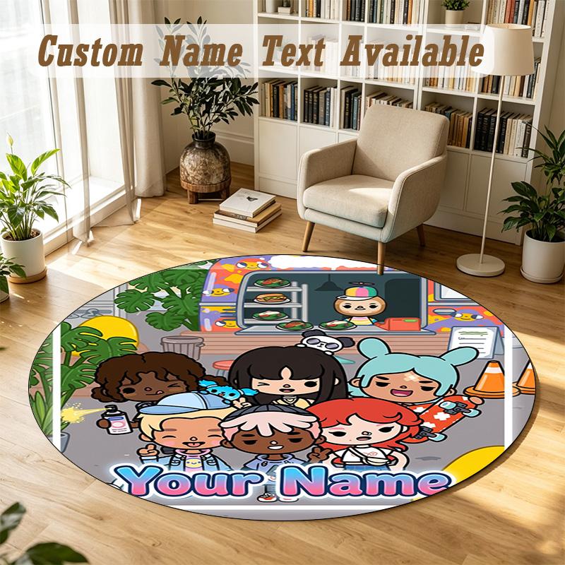 Round Rug Custom NameToca Boca Pattern Non Slip Carpet Home Floor Decor