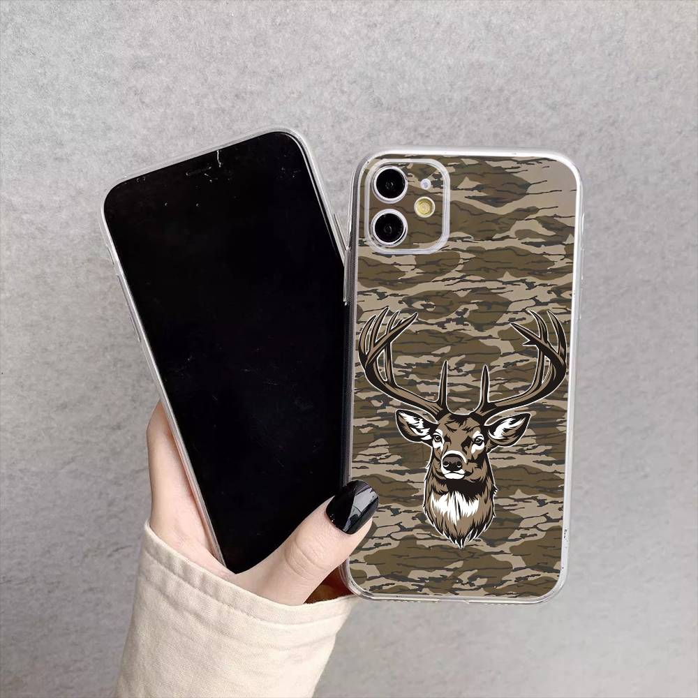 D-Deer Hunting Camo Phone Case For iPhone17,16,15,14,13,12,11 Plus,Pro Max Soft Transparent Cover