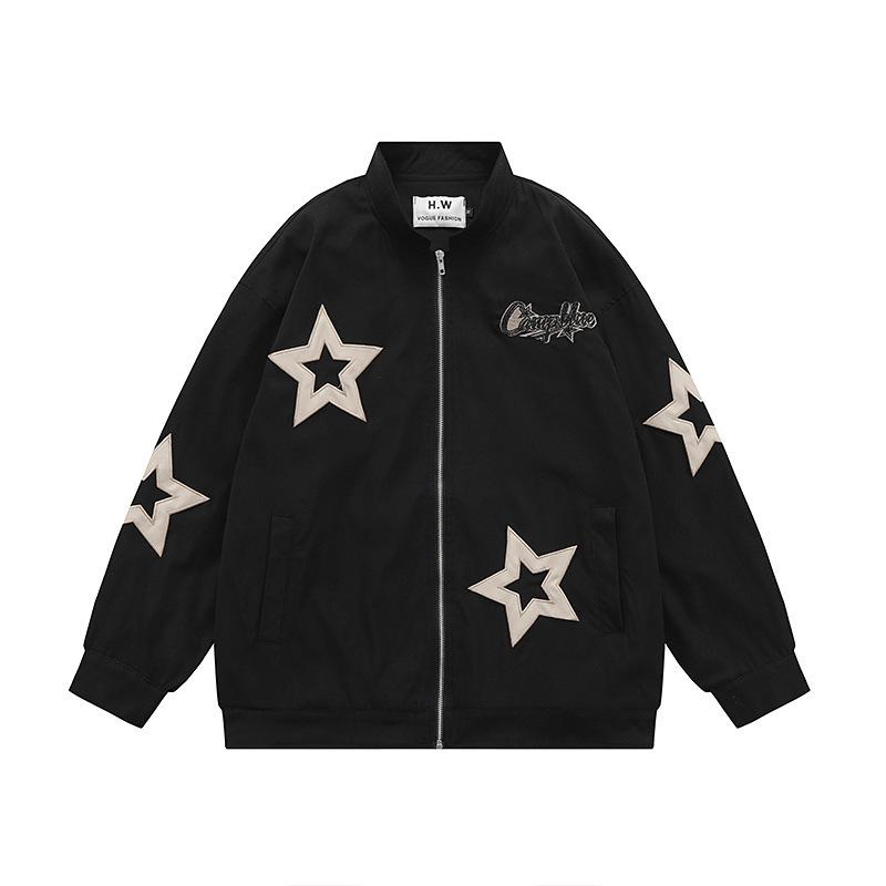 Autumn Casual Fashion Star Embroidery Thin Zipper Jacket
