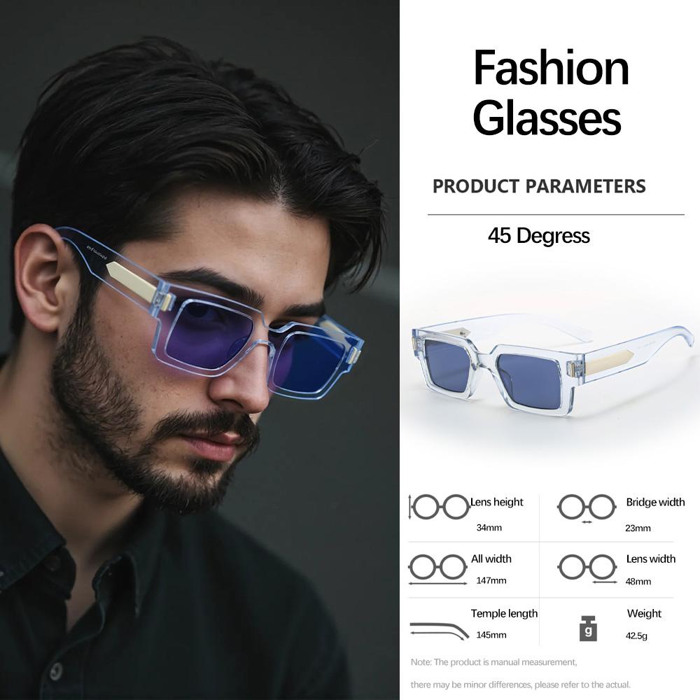 Light Luxury Golden Sunglasses Men Square Frame Classic Color Matching Minimalist Commuting Style Glasses