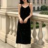 Suspender Dress Feminine Socialite Xia Chun Loose and Thin Splicing Long Dress Small Fragrant Black Velvet