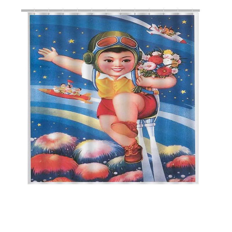 Vintage Shower Curtain Waterproof Kids Bath Decor Space Fantasy Astronaut Pilot Design Cartoon Wall Hanging In Shower Curtains F