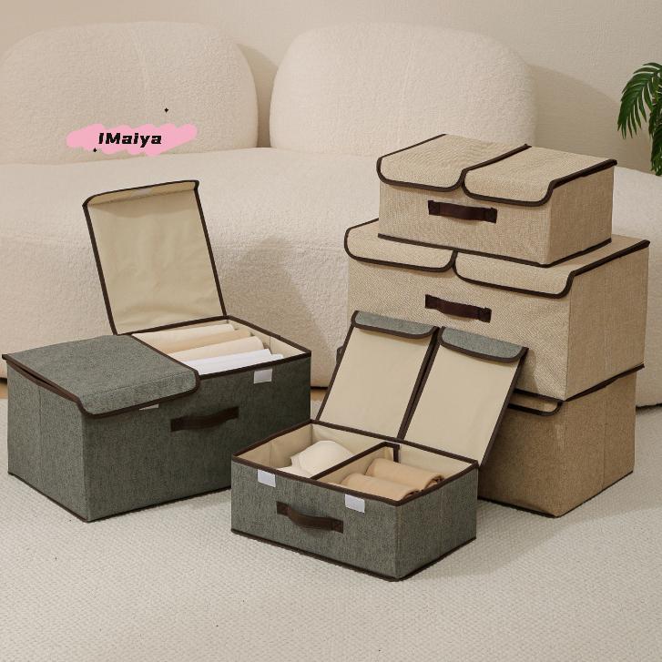 M-1Pc Fabric Storage Box With Lid Foldable Dustproof Clothing Organizer Multifunctional Container For Wardrobe Pants