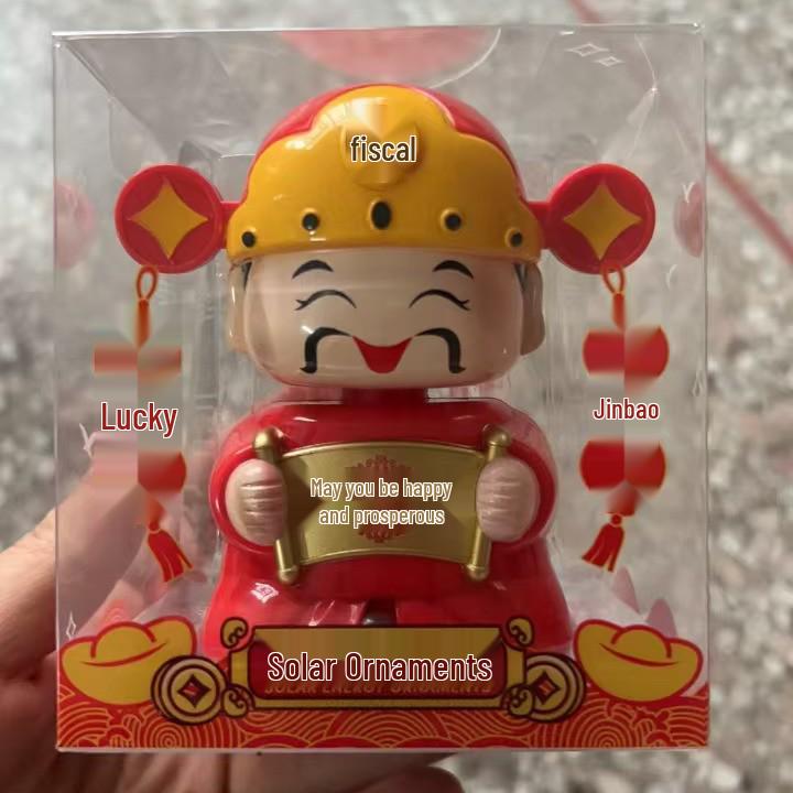 Solar-Powered Fortune God Waving Ornament - Stress Relief & Festive Charm for Car or Office, Perfect Birthday Gift