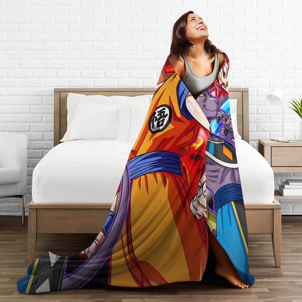 DBZ Super Blanket Velvet Textile Decor Beerus Goku Portable Super Warm Throw Blankets for Bed Bedroom Bedspread