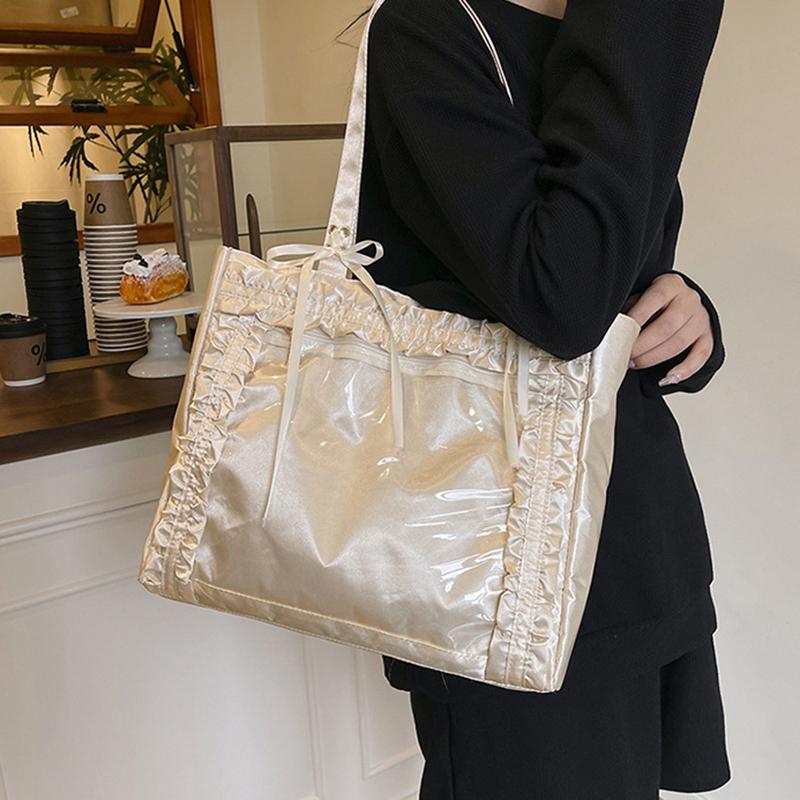 New Fashion Versatile Girls' Strap Bowknot Transparent Splice Advanced Shoulder Bag Large Capacity Shopper Totes CLE