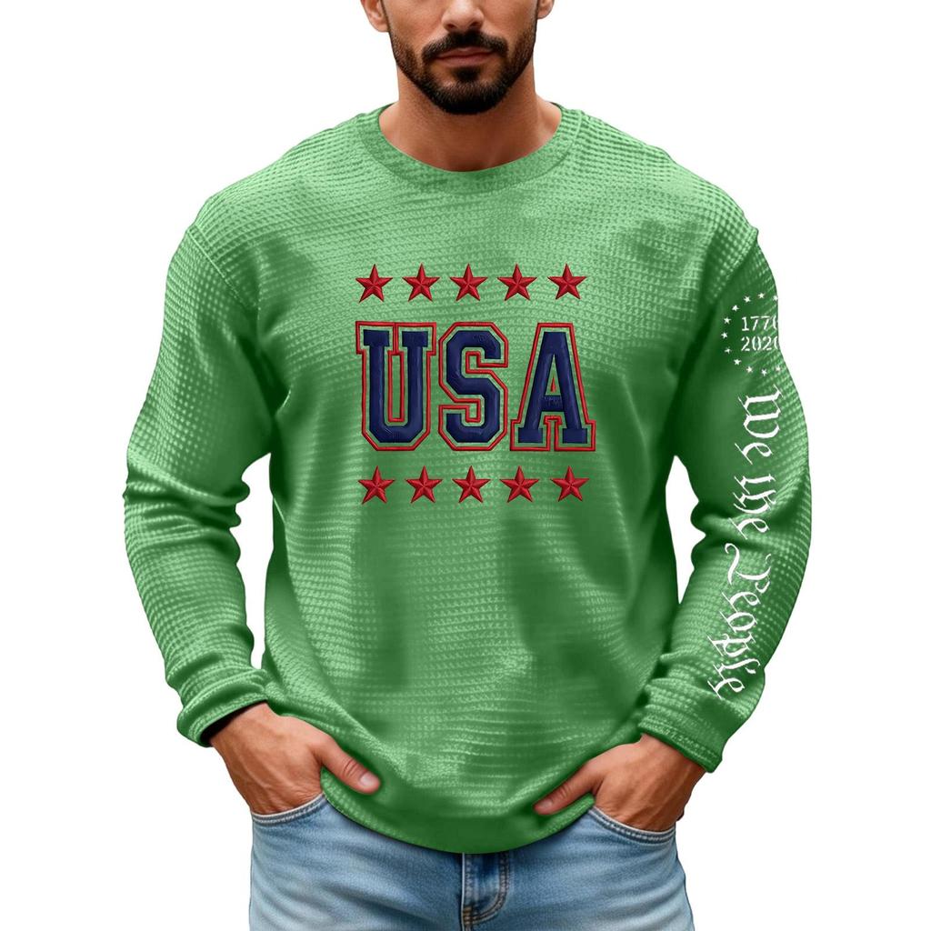 Camiseta de Manga Larga para Hombre - Camiseta Deportiva Pulóver de Cuello Redondo Bordada 250 Aniversario