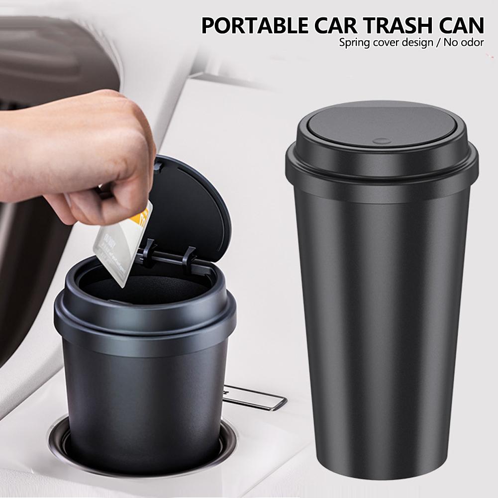 Car Styling Trash Can with Pop-up Lid Round Garbage Bin Auto Interior Waste Storage Cup Holder Trash Container Accessories