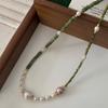 Collana di perle di malachite da donna, verde, retrò, temperamento, impilata, catena per clavicola di alta qualità, accessori leggeri, di lusso, eleganti, a catena