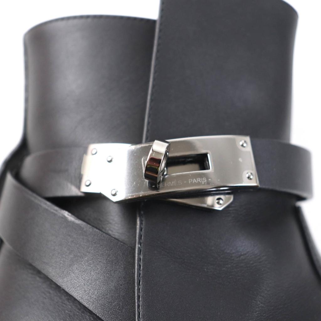 Great HERMES Short Boots Saint Germain Kelly Buckle Black Leather Women 36 Used