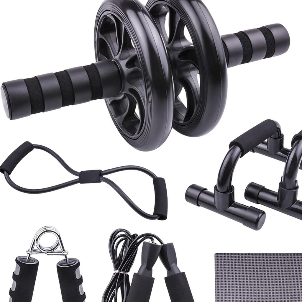 Ab Exercise Bike, 2 Push-up Bars, Jump Rope, Hand Gripper, Resistance Band, Knee Mat, Training