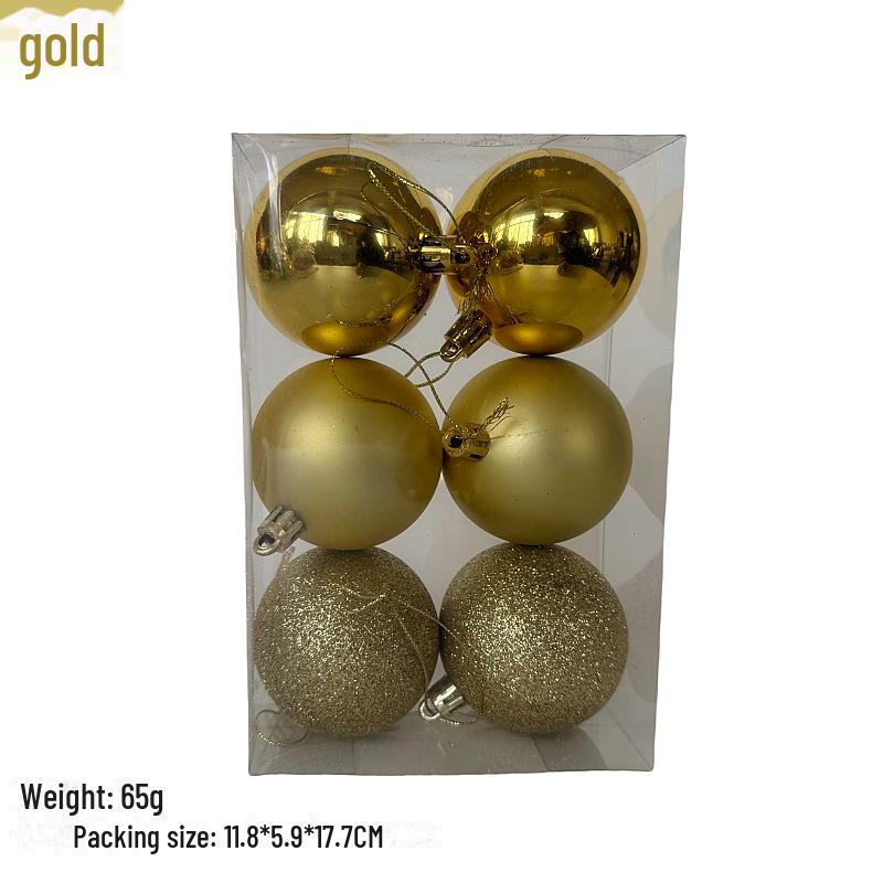 

Набір гальванічних ялинкових кульок 6 см: 6 шт. PS пластикові, яскраво-матові, з порошковим покриттям, прикраси в коробках з ПВХ для святкового оформлення. 6-pack, 6cm, thread cap head matte powder золотий