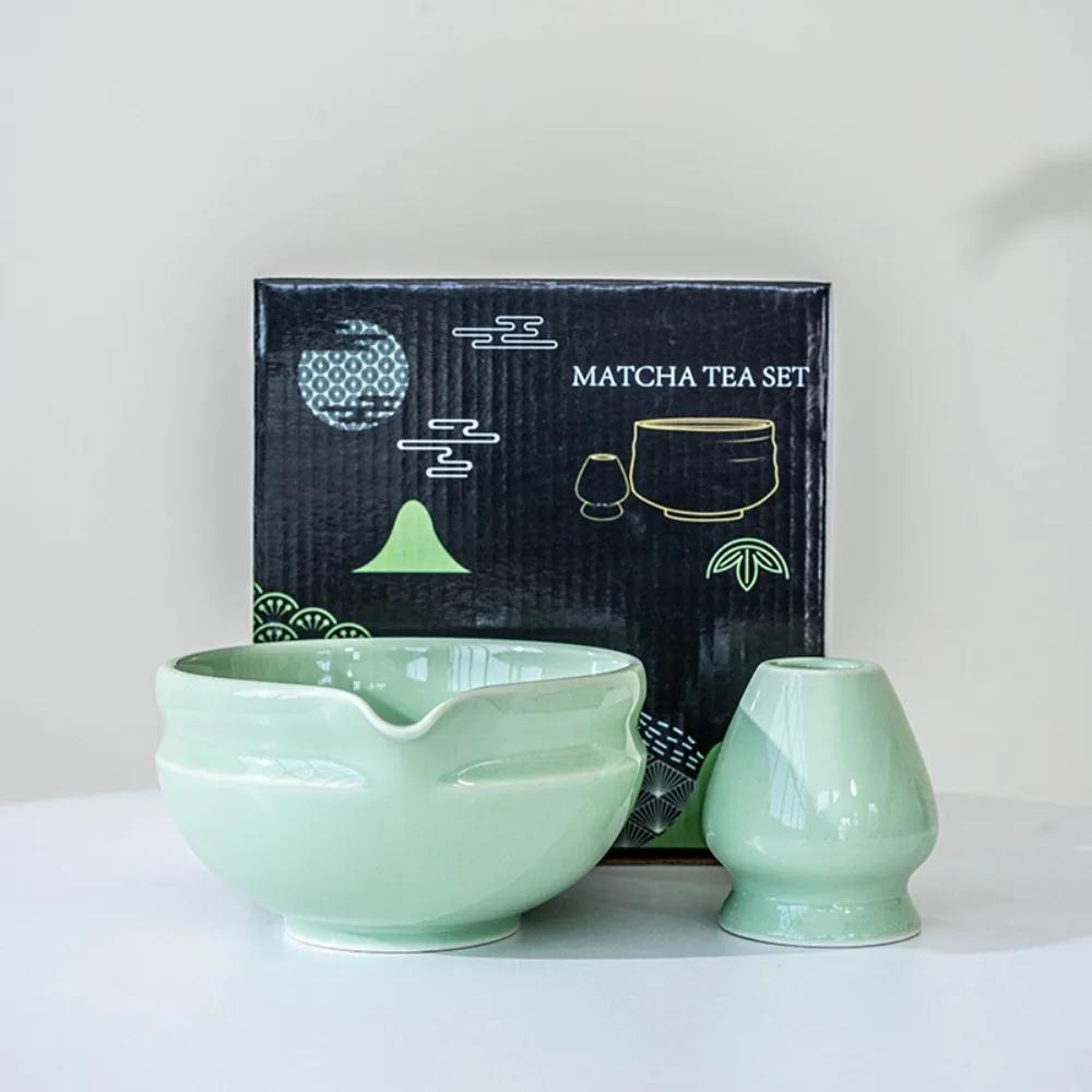 New Ceramic Matcha Bowl with Pouring Spout Reusable Matcha Making Kit Gradient Color Matcha Whisk Holder Tea Lovers