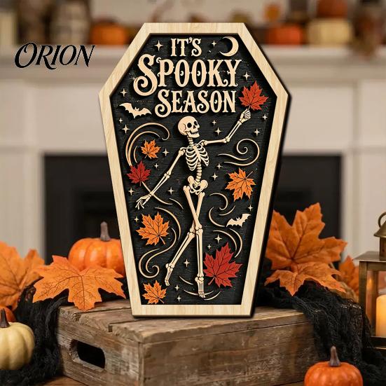 Entrance Door Hanging Signs Vintage Halloween Wooden Decor, Coffin-Shaped Tabletop Ornaments, Freestanding & Decorations for Home Ornament Mantel