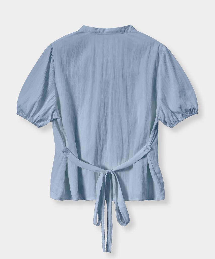Yujen Soft Tie Button Blouse_Sky Blue
