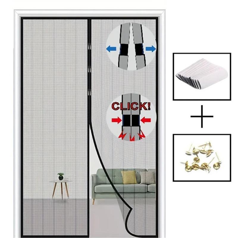 1 Set  Auto Closing Magnetic Door Curtain, Heavy Duty Polyester Mesh for Fly Mosquito Proof, Summer Ventilation with Fresh Air