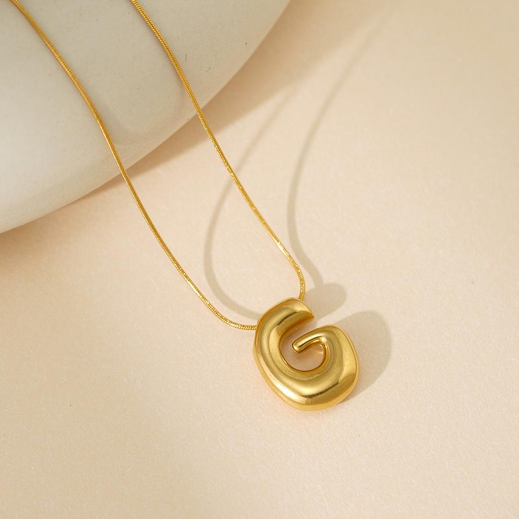 CARLIDANA Initial Stainless Steel Women Gold Plated Bubble Balloon Letter Personalized Round Snake Chain Chunky Necklace