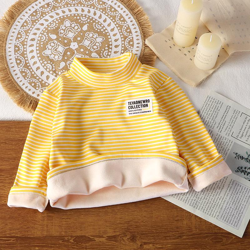 

Классическая детская велюровая футболка с длинным рукавом в полоску - Теплый базовый слой для мальчиков и девочек (Осень зима) 90 cm