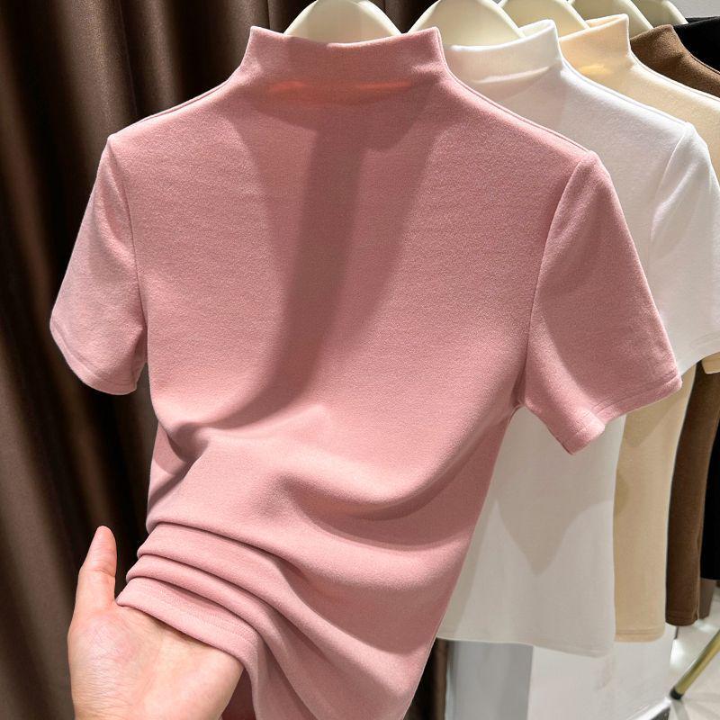 2026 Women's Double-Sided Slim-Fit Half-High Collar Base Layer Top, Thickened, Short-Sleeved, High-End Feel.