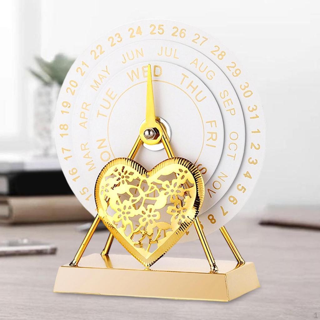 Calendar Desk Accessories Reusable Decorative Versatile Metal, Manual Rotating for Home Office Decor