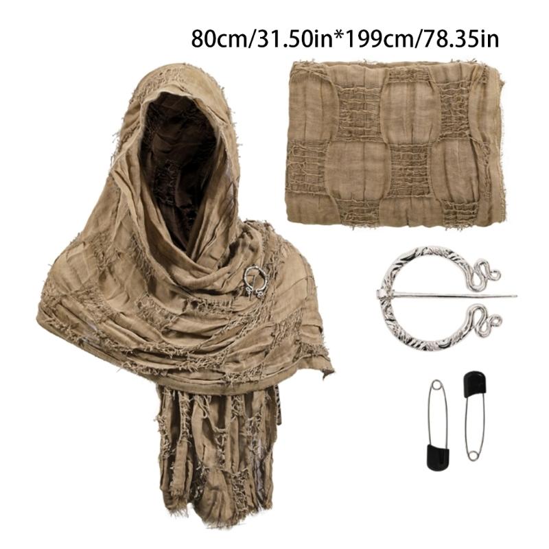 Medieval Waste Land Scarf Shawl Renaissant Costume Accessory With Shawl Brooch Unisex Cotton Blend Cloak for Halloween
