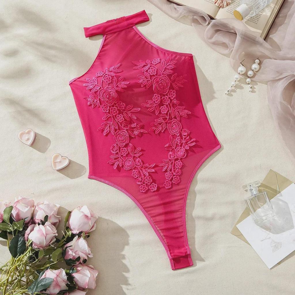 Sexy Water-Soluble Flower Lace Jumpsuit - Slim Fit