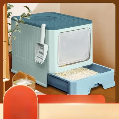 Large Foldable Enclosed Cat Litter Box with Odor Control Drawer Anti Splash Pet Toilet