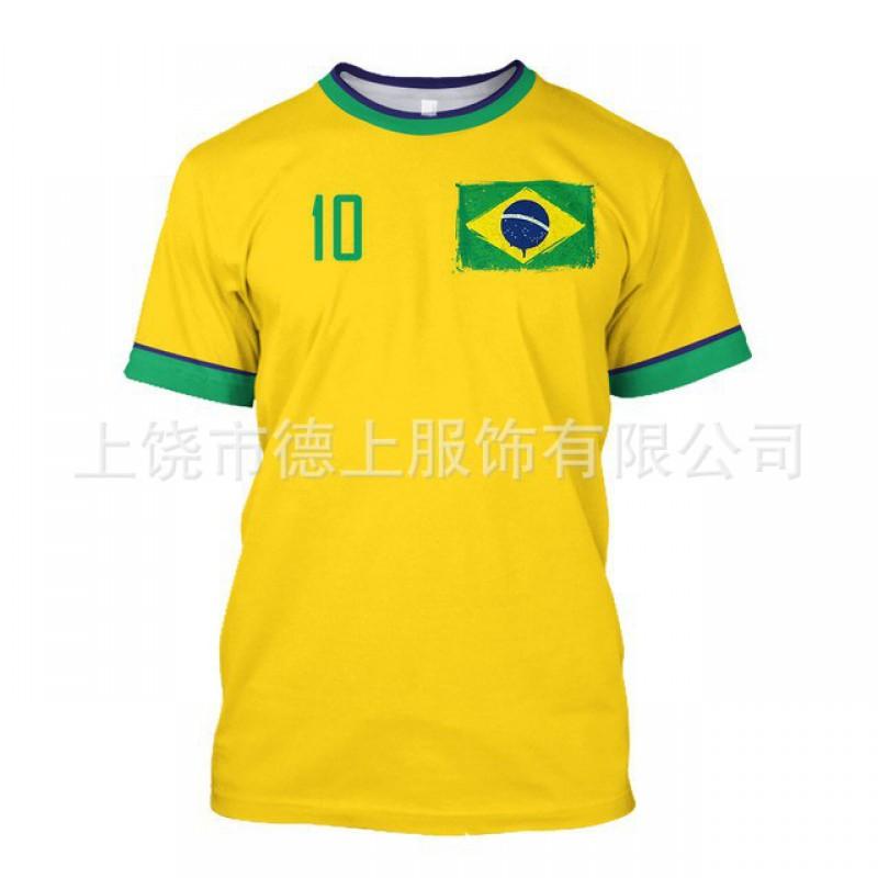 Herren T-Shirt Brasilien Fußball Nationalmannschaft Kurzarm Rundhals Feuchtigkeitsableitend Lässiges T-Shirt