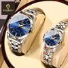 Couple's Watch Stainless Steel Business Double Calendar Waterproof Men Watch Luxury Gold Women Fashion Quartz Wristwatches Gift