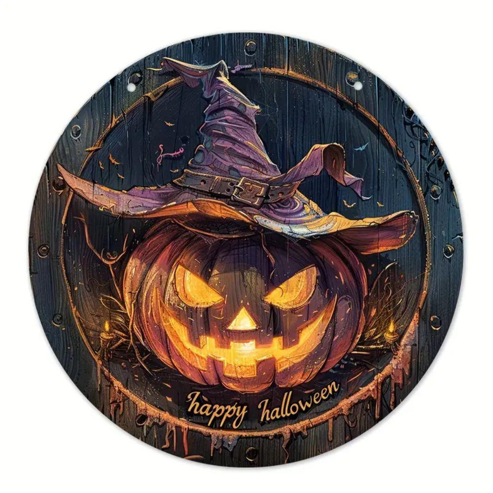 Halloween Wooden Door Plaque Craftsmanship Circular Logo Witch Pendant Home Decor