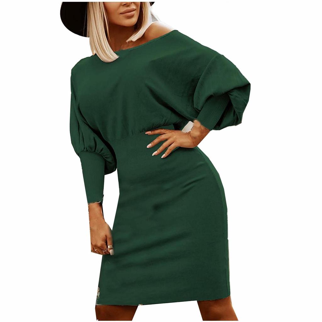 Women's Fashion Color Slim Fit Temperament Dress Knitted Doll Sleeve Skirt