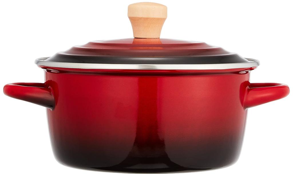 Wahei Freiz Enamel Pot with Lid for and Jam 20cm Red with Lid IH Compatible Lubani Pot-au-feu RA-9790