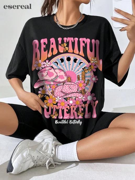 Oversized Y2K print T-shirt Beautiful Butterfly 2XL