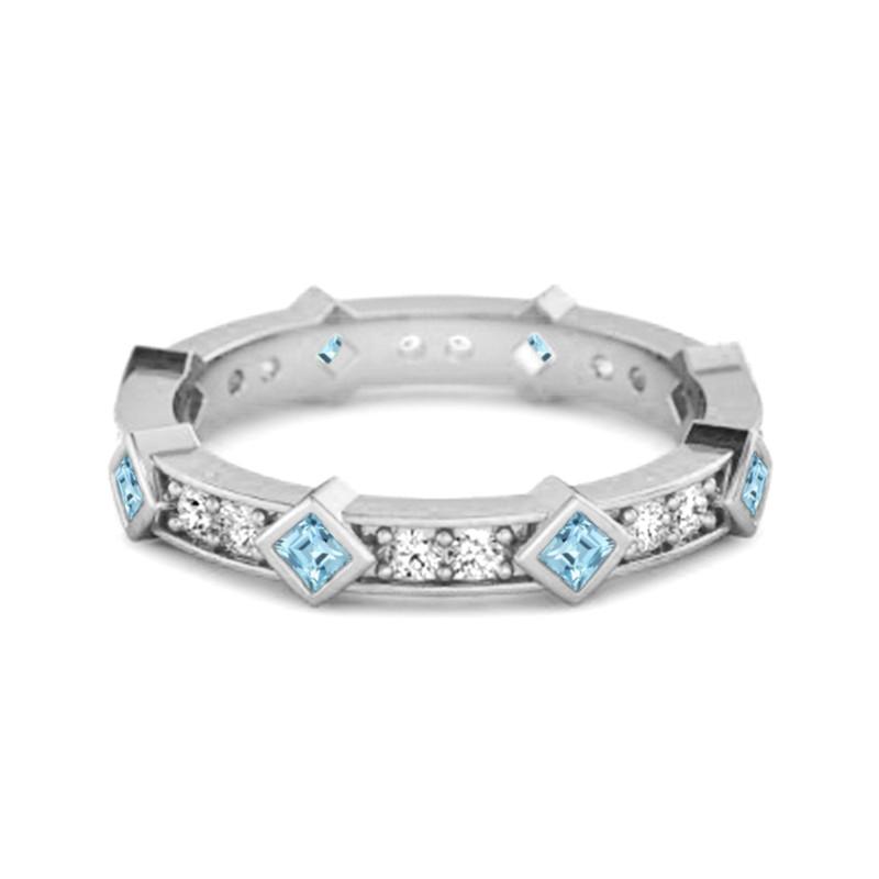 Blue Topaz Eternity Band Ring –925 Sterling Silver
