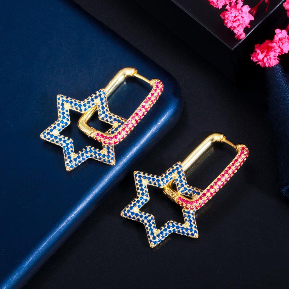 Hexagonale Geometrische Verschluss Damenohrringe Kreativer Stern Leicht Eingelegter Farbiger Zirkon Beliebter Ohrschmuck