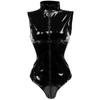Women Sexy Below Open Crotch Leather Bodysuit For Sex Erotic Bottom Crotchless Jumpsuit Double Zipper Glossy Latex Lingerie Set