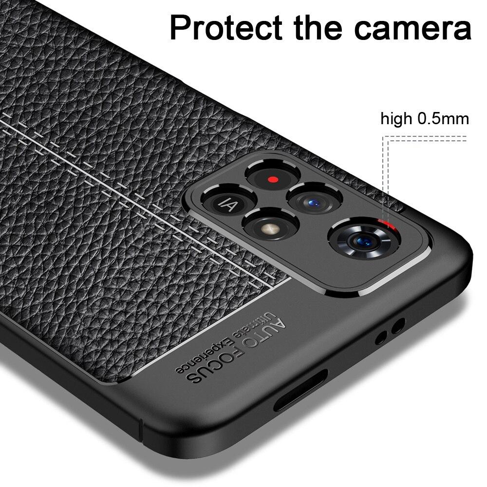 KEYSION Shockproof Case for Xiaomi POCO M4 Pro 5G Leather Texture Silicone Phone Back Cover for Redmi Note 11 5G 11 Pro+ 11T 5G