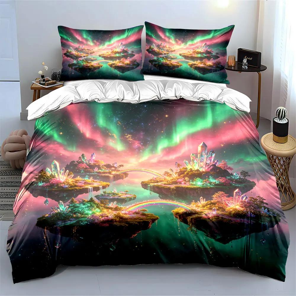 "Floating Island Crystal Decor Set" Soft Comfortable Duvet Cover Bedding Set Included 1*Duvet Cover & 2*Pillowcases, gift