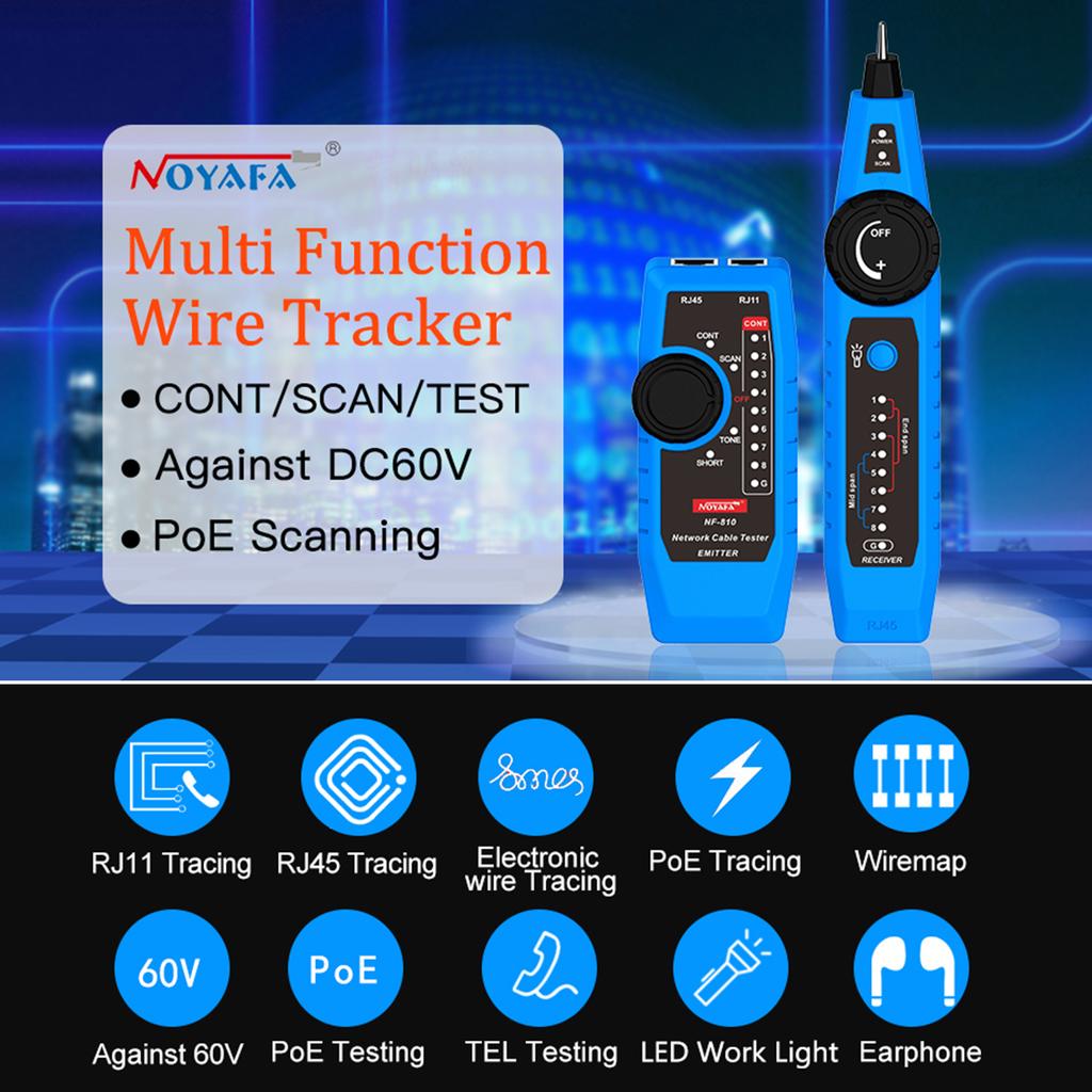 NOYAFA NF 810 Network Cable Tester Kit for RJ11 RJ45 CAT5 CAT6 LAN Cable Multi Function Wire Tracker Wiremap PoE TEL