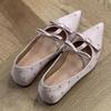 Pointed Inner Heightening Mary Jane Shoes Women's Rhinestone Satin Shoes Thick Heel Ballet Shoes