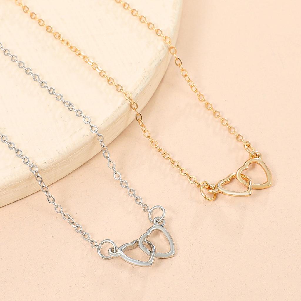Interlocking Double Hollow Heart Thin Chain Anklet Minimal Romantic Adjustable Foot Jewelry for Women Beach Daily Accessory