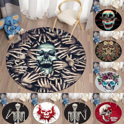 Round Skull Rug For Living Room Halloween Rug Bedroom Doormat Carpets Mat For Children Halloween Decorations For House