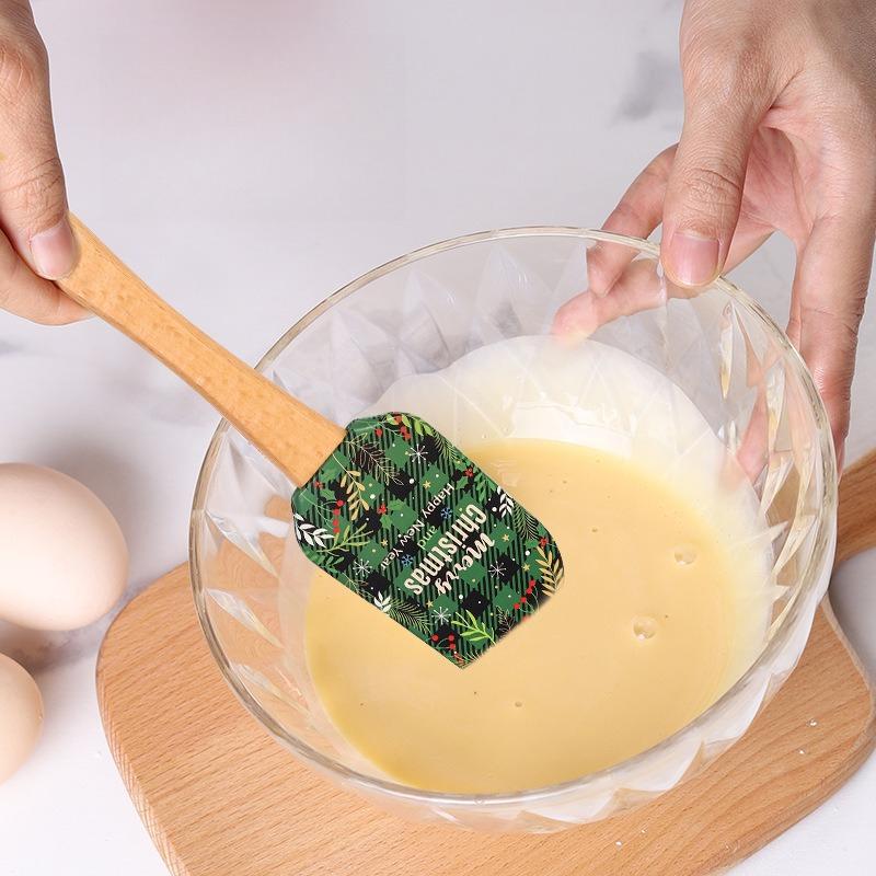 Julserie Silikonskrapa Hushåll Trähandtag Krämspatel Smörvisp Kreativt Kök Bakverktyg