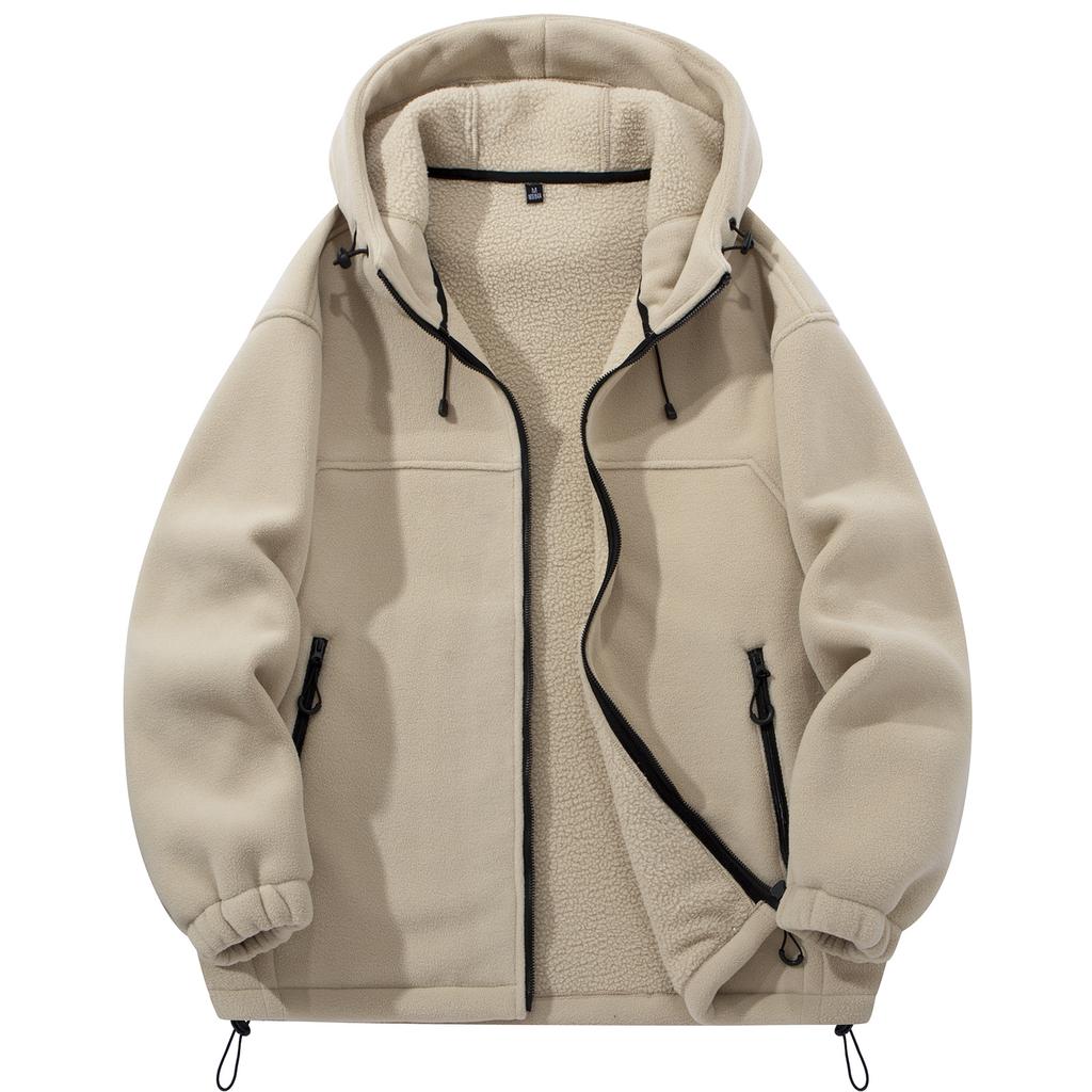 Large size autumn and winter new men's outdoor warm fleece jacket hooded jacket